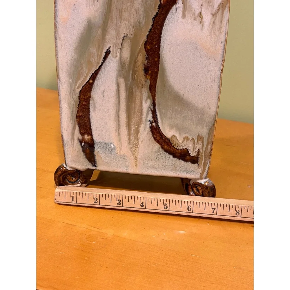Soden Studio Pottery Large Footed Rectangular Vase Drip Glaze Signed 15.5